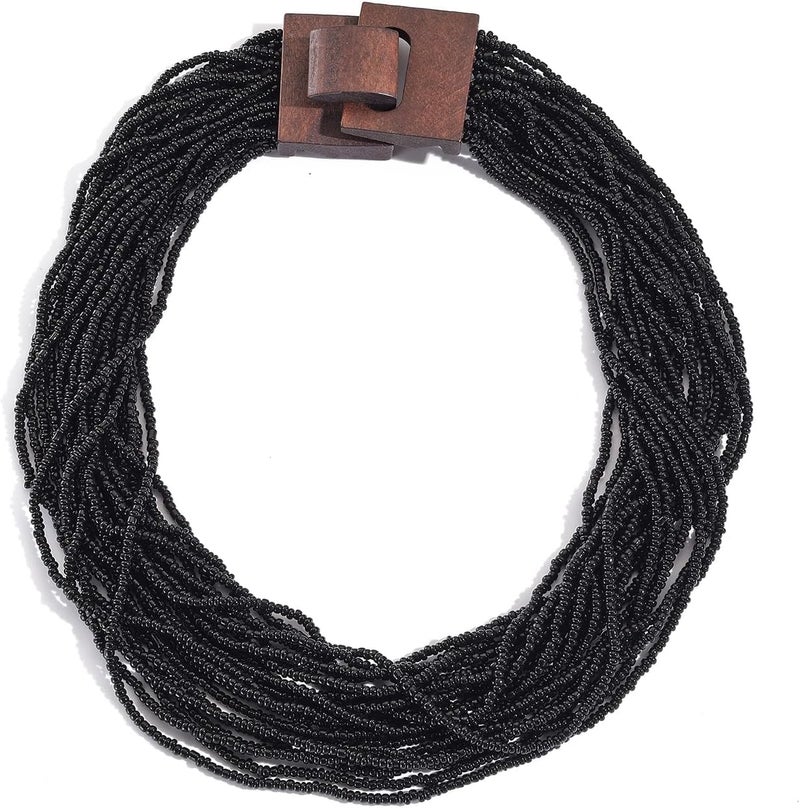 Coiris Beaded Strand Necklace for Women Boho Chunky Beaded Strand Necklace Bohemian Summer Beach Necklace Jewelry for Women(N0059-Black) - Image 1